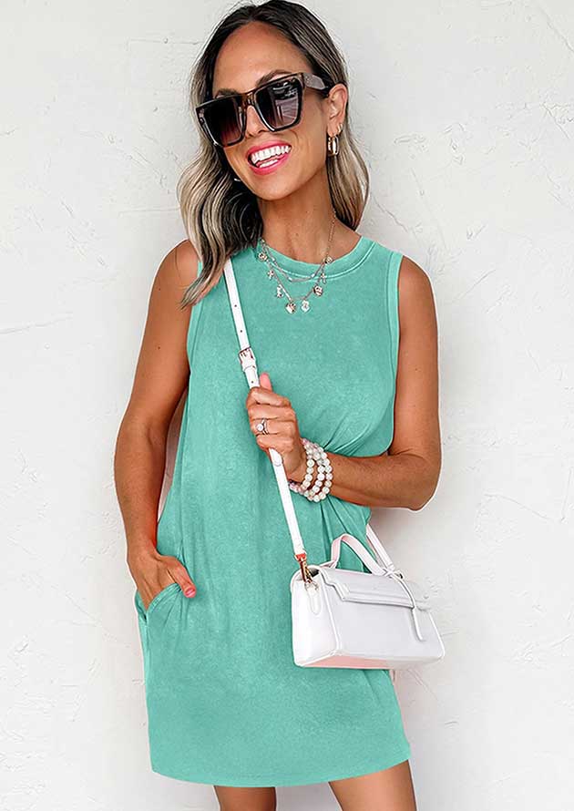 Sunset Stroll Wash with Pockets Green Short Dress - Image 3