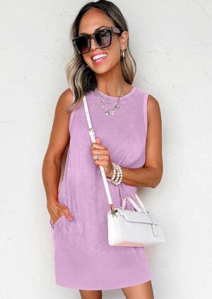 Sunset Stroll Wash with Pockets Lavender Short Dress