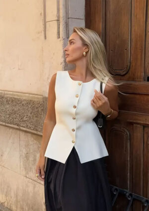 Viccy Button Down White Waistcoat