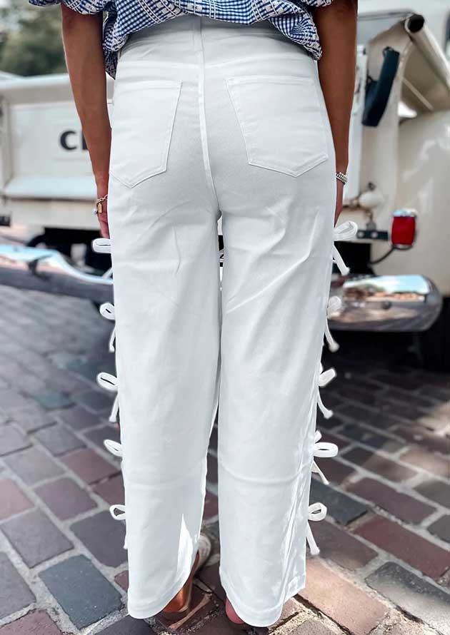 Bows Side Knot Straight Leg White Jean - Image 3