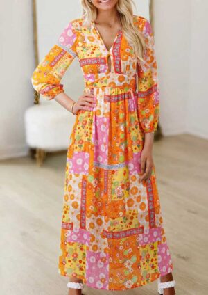 Golden Poppy Floral Cut Out Back Maxi Dress