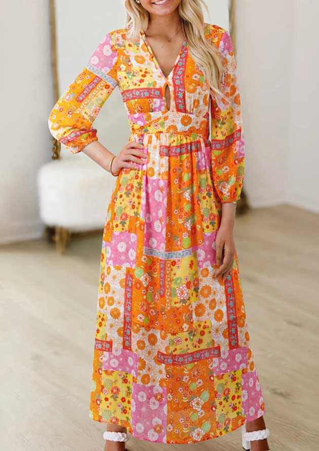 Golden Poppy Floral Cut Out Back Maxi Dress