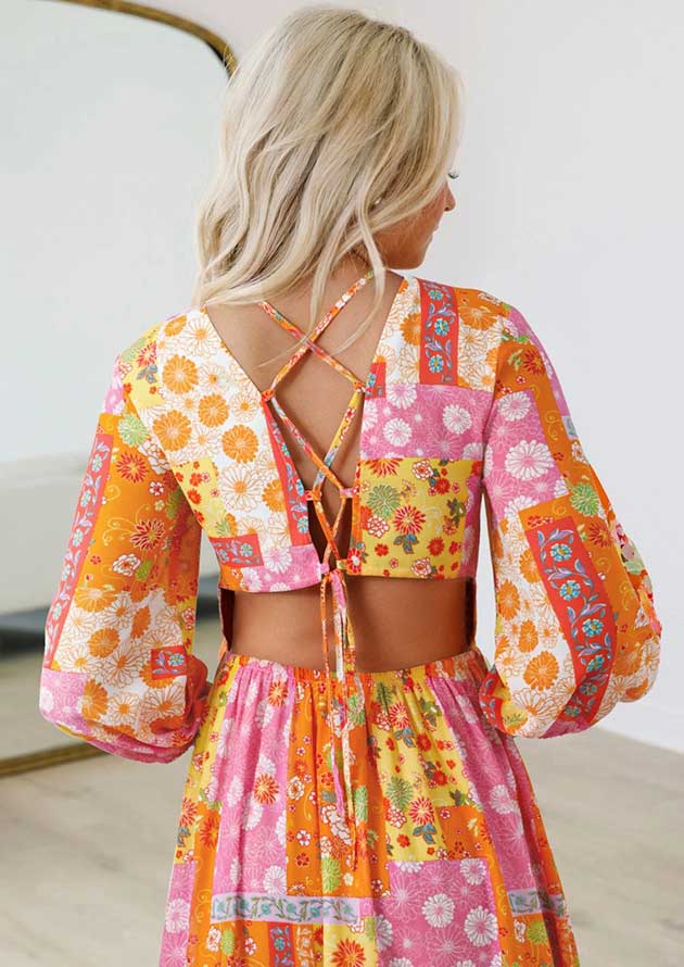 Golden Poppy Floral Cut Out Back Maxi Dress - Image 2