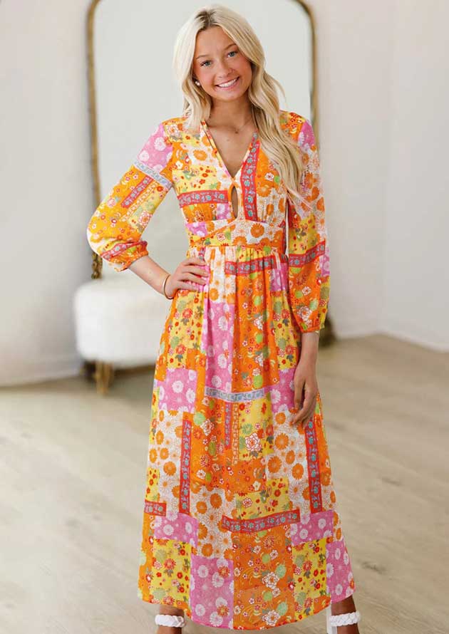 Golden Poppy Floral Cut Out Back Maxi Dress - Image 3