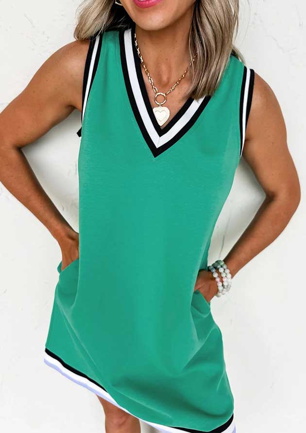 Grand Slam Contrast Trim V Neck Green Short Dress - Image 2