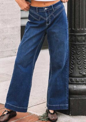 Johannesburg Stitched Waist Loose Cuffed Blue Jeans