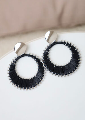 Layla Circle Weave Earrings Black - LM013
