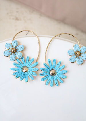 Layla Full Wrap Flower Earrings Blue - LM018