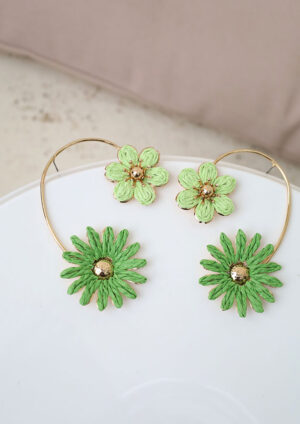Layla Full Wrap Flower Earrings Green - LM015