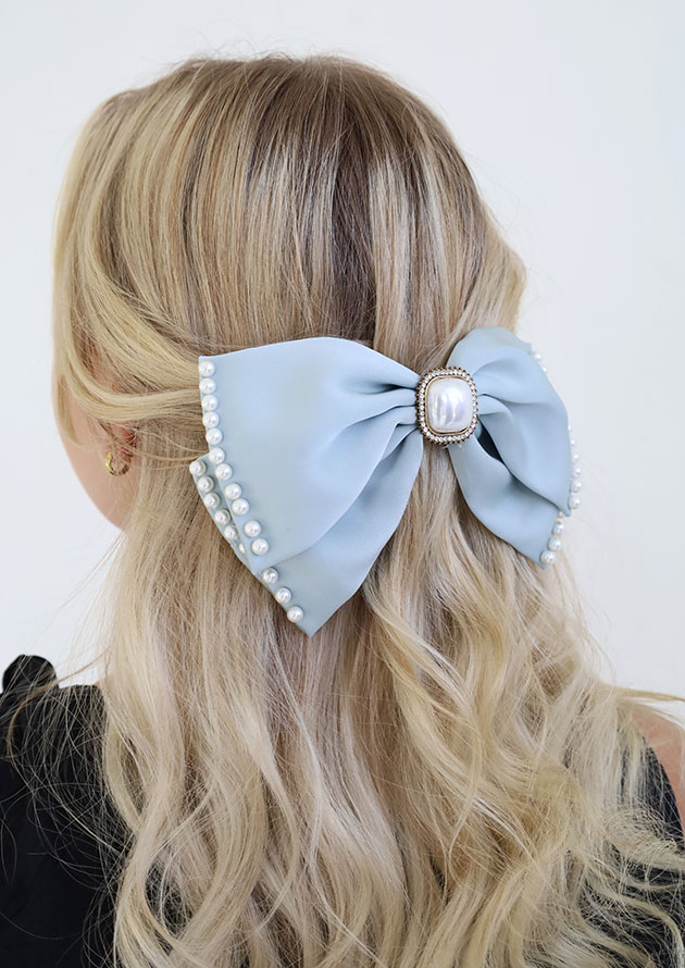 Princess Pearl Hair Bow Light Blue - HC47