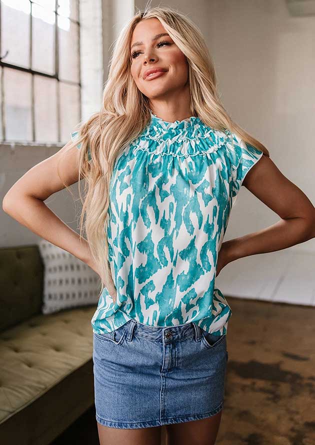 Risha Abstract Frilled Crewneck Blouse - Image 3
