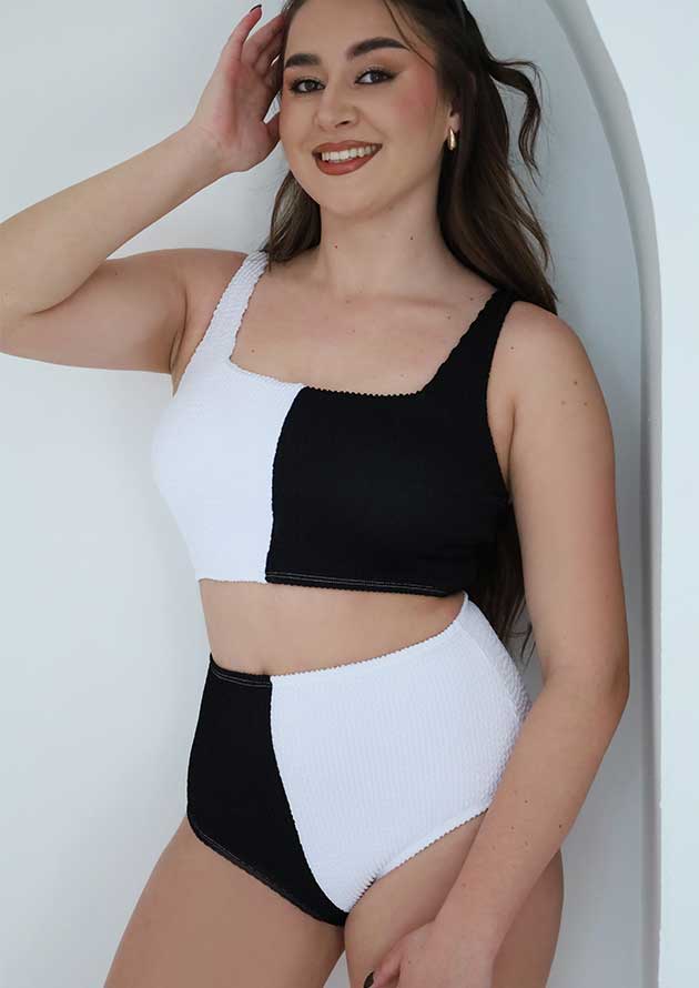 Malindi Corded Square Neck High Waist White Bikini