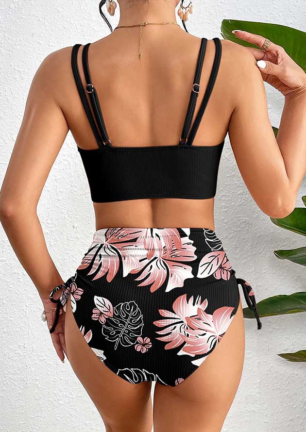 Odette Ribbed Knit High Waist Black Bikini Set - Image 2