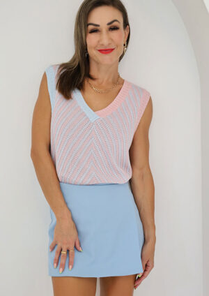 Craddock Contrast Chevron Knit V Neck Pink Top
