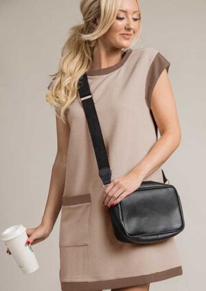 Graskop Textured Colour Block Shift Beige Short Dress
