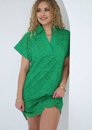 Keimoes Eyelet Embroidered Green Short Dress