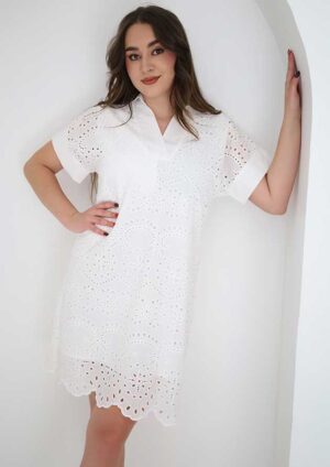 Keimoes Eyelet Embroidered White Short Dress