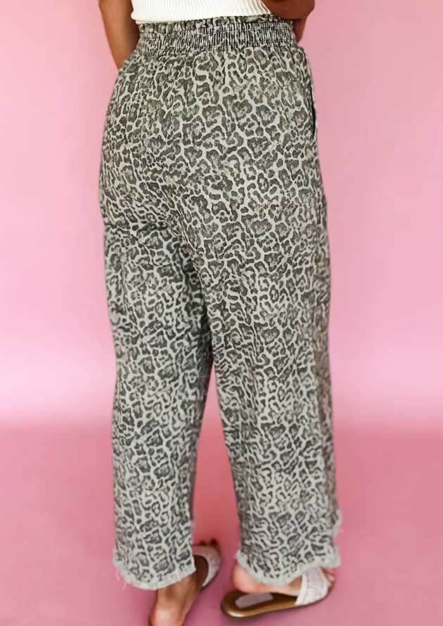 Maseru Leopard Print Raw Hem Brown Jeans - Image 2