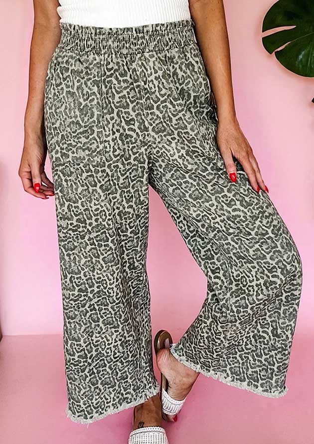 Maseru Leopard Print Raw Hem Brown Jeans - Image 3
