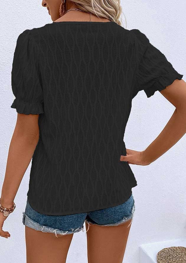Sorina Textured Puff Sleeve Black Blouse - Image 2