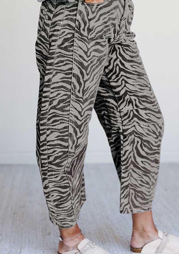 Weenen Zebra Stripe Wide Leg Gray Jean - Image 2