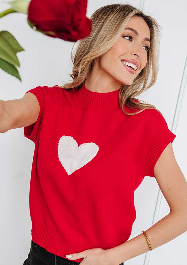 Be My Heart Cropped Short Sleeve Red Top - Image 3