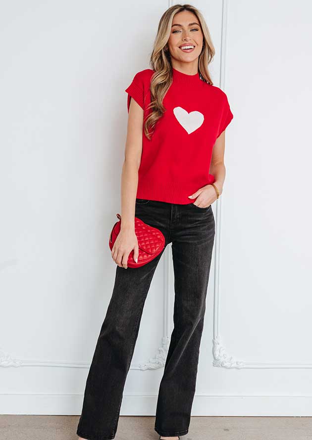 Be My Heart Cropped Short Sleeve Red Top - Image 2