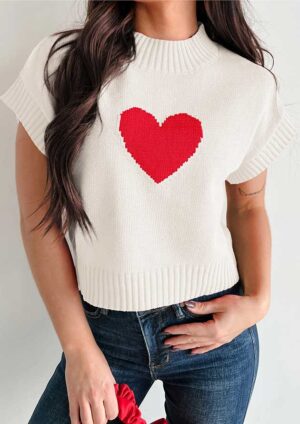 Be My Heart Cropped Short Sleeve White Top