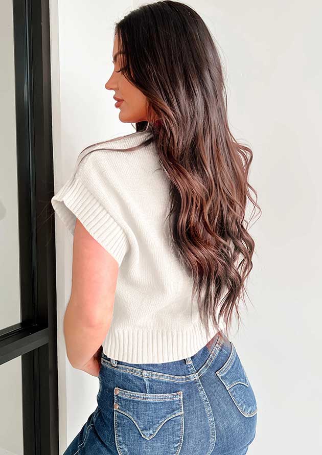 Be My Heart Cropped Short Sleeve White Top - Image 2