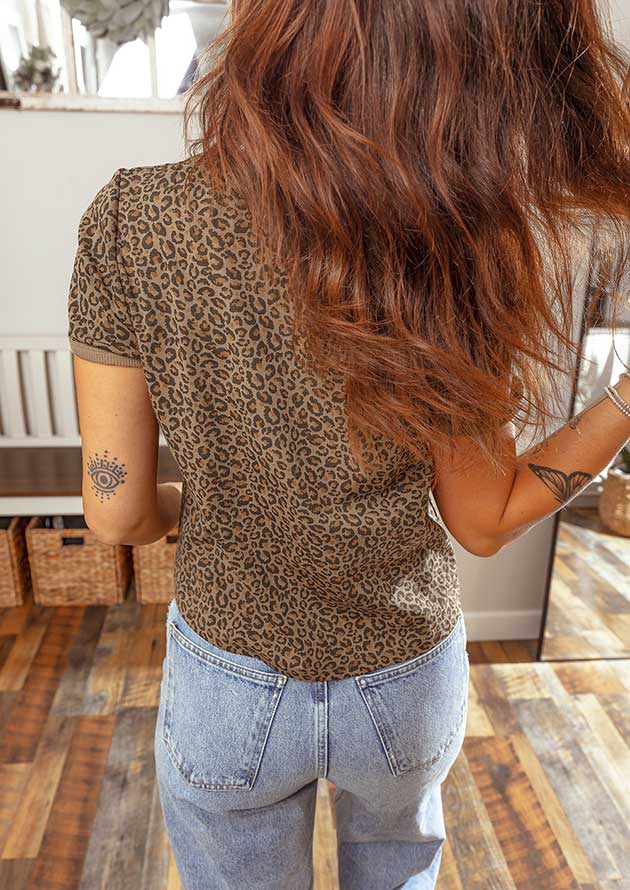Charade Leopard Crew Neck Khaki T-Shirt - Image 2