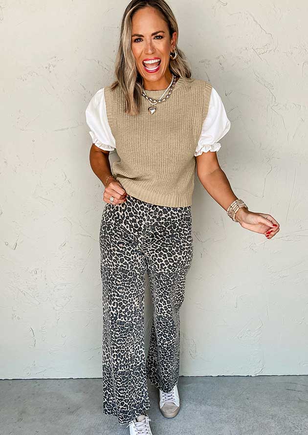 Dashwood Round Neck Knit Contrast Sleeve Beige Top - Image 2