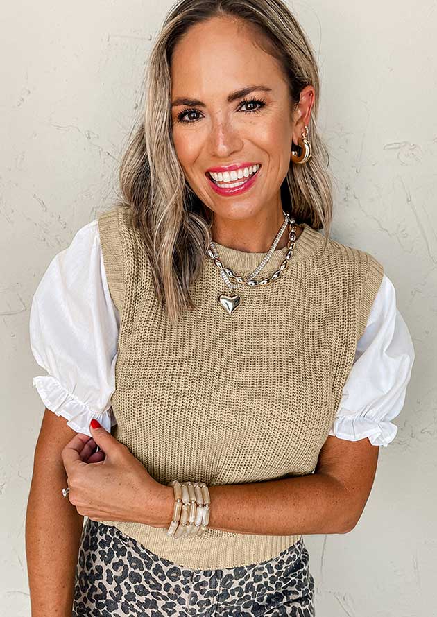 Dashwood Round Neck Knit Contrast Sleeve Beige Top