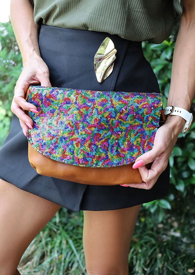 Medium Toffee Bag Rainbow Sequin Flap - LF21