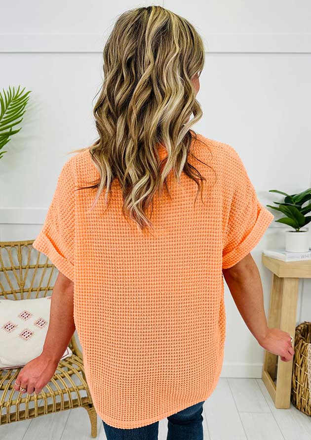 Sarinda Waffle V Neck Short Sleeve Orange Top - Image 2
