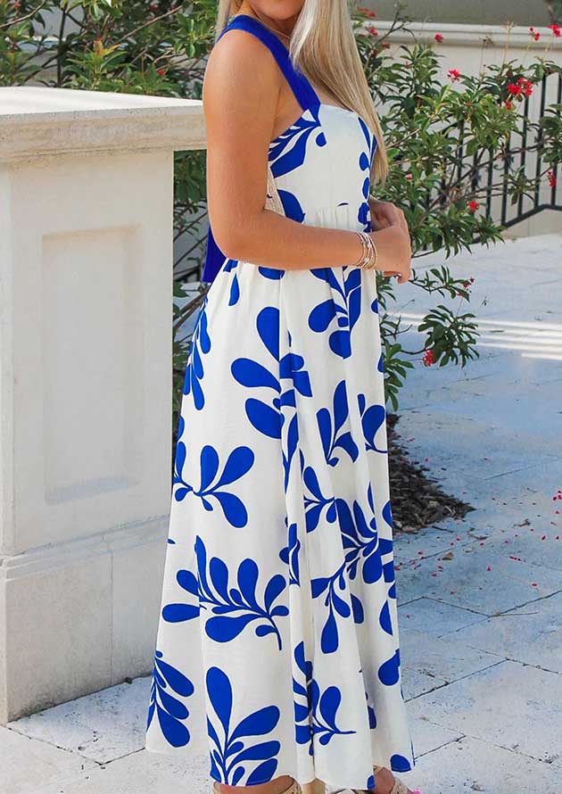 Seringa Floral Crisscross Tie Back Sleeveless Blue Maxi Dress - Image 2