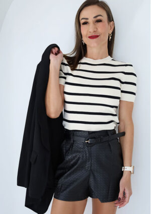 Siena Knitted Sleeved Black Stripe Top