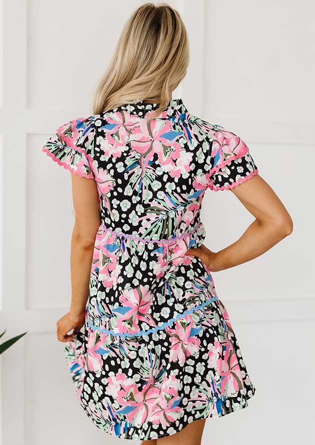 Sparrow Floral Ricrac Embellished Tiered Short Dress - Image 2