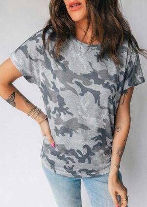Themis Camouflage Round Neck Gray T-Shirt
