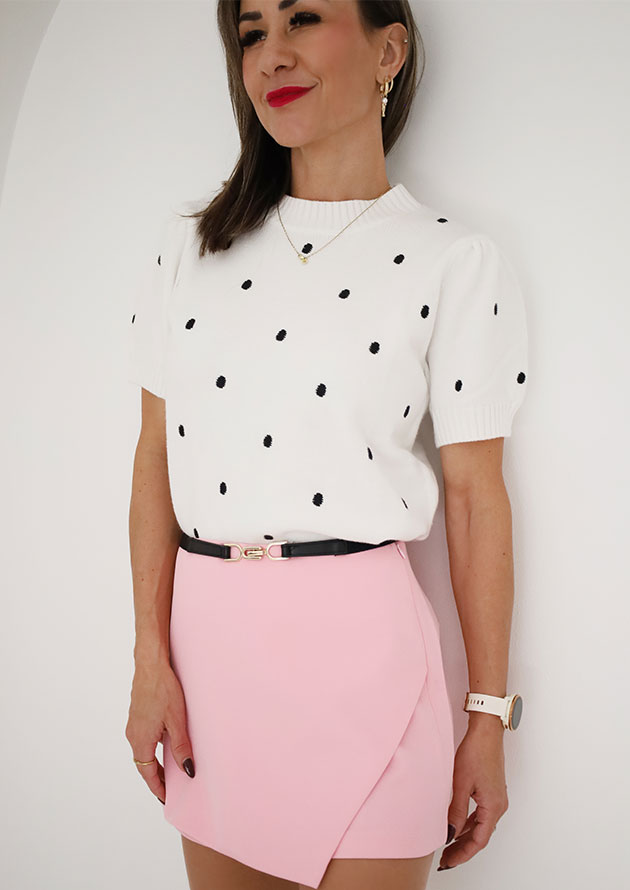 Utopia Polka Dot Bubble Short Sleeve White Top