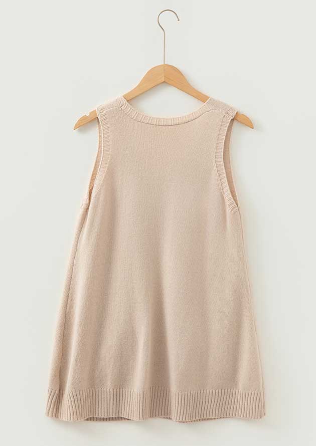 Celtic Ribbed Deep V Neck Loose Tunic Beige Short Dress - Image 2