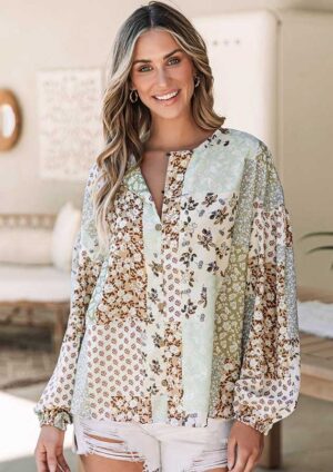 Clarke Floral Patchwork Long Sleeve Blouse