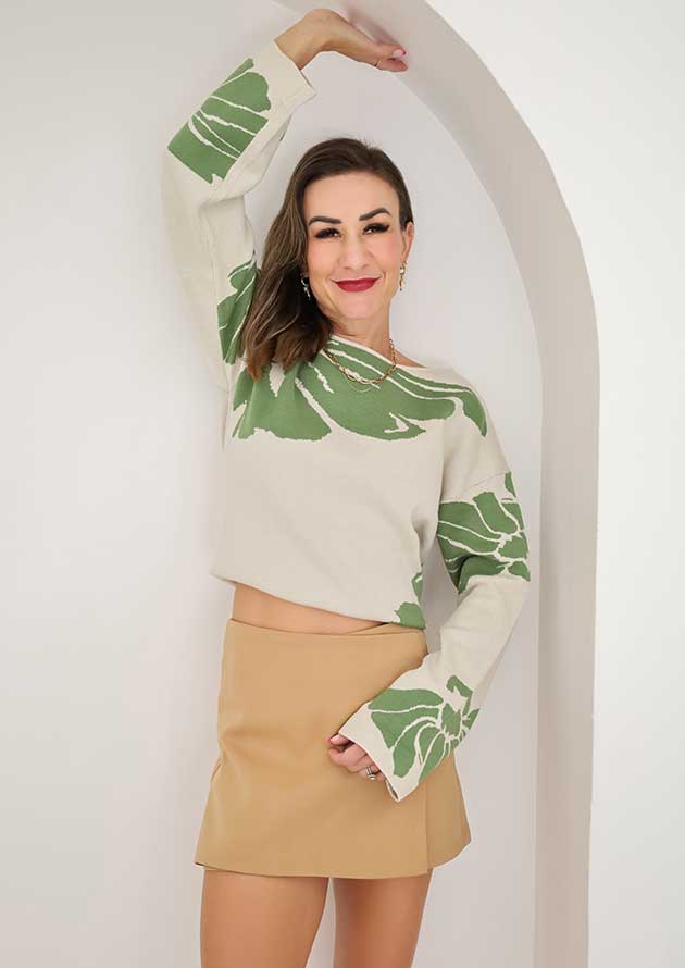 Dammara Flower Wide Sleeve Green Sweater - Image 5