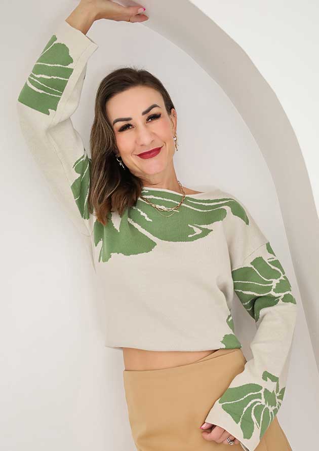 Dammara Flower Wide Sleeve Green Sweater - Image 8