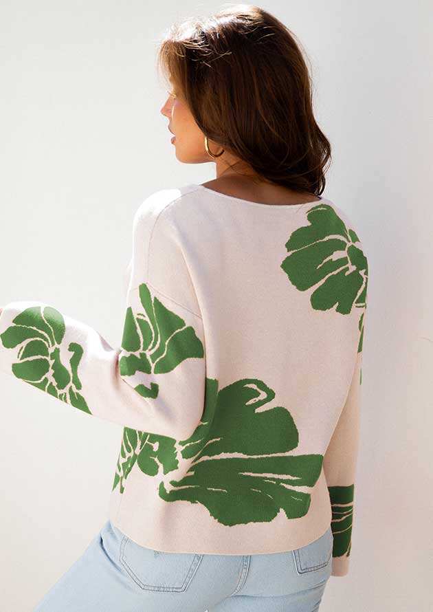 Dammara Flower Wide Sleeve Green Sweater - Image 2
