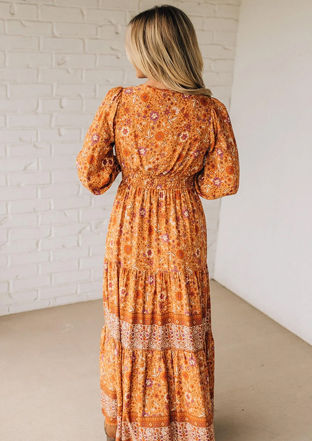 Dewberry Floral Smocked Waist Long Sleeve Maxi Dress - Image 3