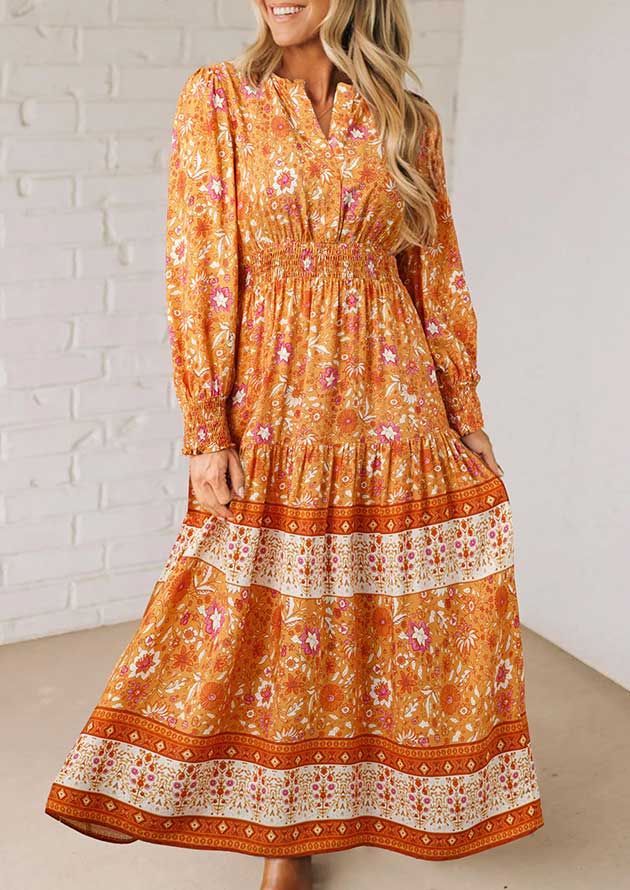 Dewberry Floral Smocked Waist Long Sleeve Maxi Dress - Image 2