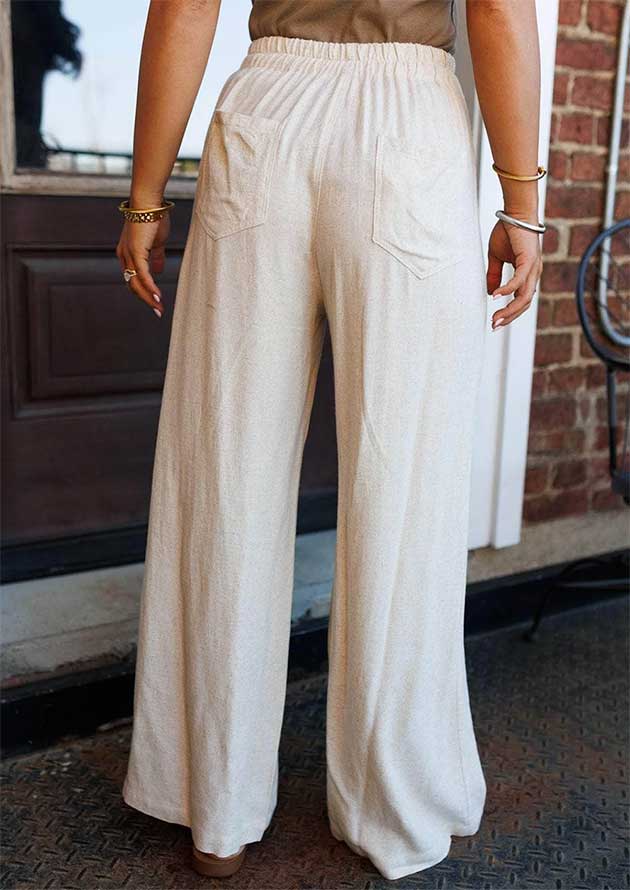 Domie Drawstring Button Pleated Detail Wide Leg Pants - Image 2