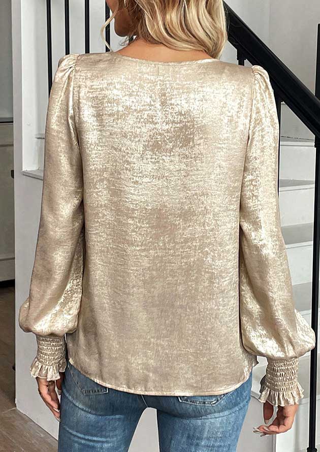 Dover Metallic Round Neck Smocked Long Sleeve Blouse - Image 3