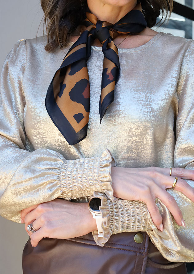 Dover Metallic Round Neck Smocked Long Sleeve Blouse - Image 4