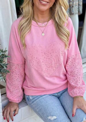 Heart Me Pattern Long Sleeve Pink Top